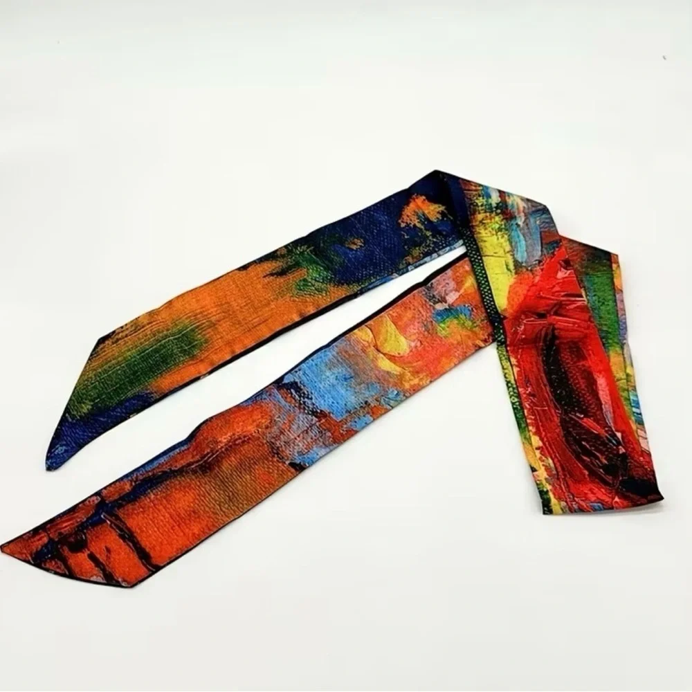 Set of 6 Abstract Oil Painting Art Print Twilly Scarves Silk Twillies